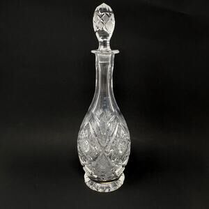 Vintage Crystal Decanter w/ Hobstar Crosshatch Wheat Design Cut Glass Bottle MCM